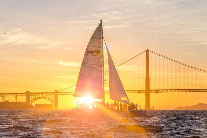 San Francisco Bay Sunset Catamaran Cruise - Golden Gate and Alcatraz from the water at the hour the city turns